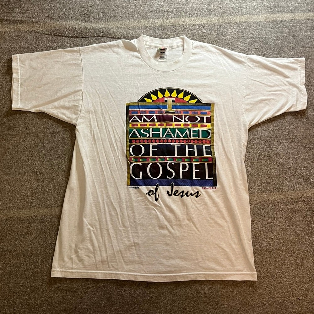 Vintage 1996 Fruit of the Loom Gospel of Jesus T-Shirt XL USA Made Christian Tee
